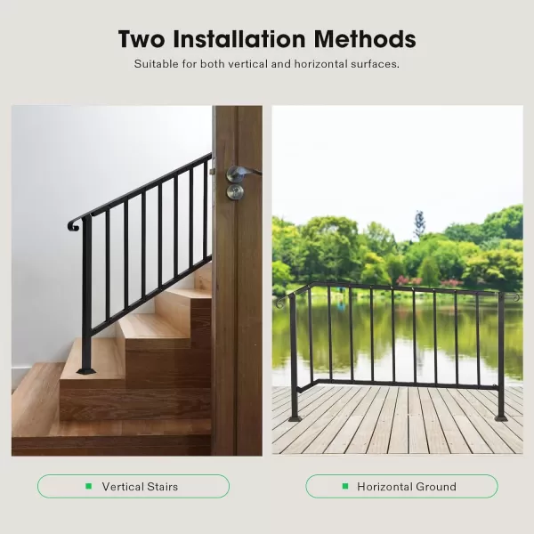VIVOSUN Outdoor Handrail, 4-5 Step Stair Handrail, 54" x 36" Fits 1 to 5 Steps, Wrought Mattle Iron Stair Railing with Curved End and Balusters for Concrete Step, Porch Steps, One-step Assembly, Black