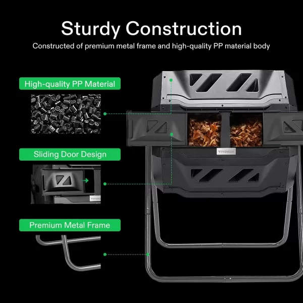 VIVOSUN Outdoor Tumbling Composter Dual Rotating Batch Compost Bin, 43 Gallon Orange Door