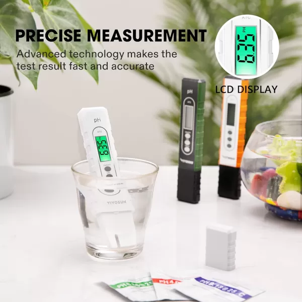 VIVOSUN PH Meter Digital PH Tester Pen 0.01 High Accuracy Water Quality Tester with 0-14 PH Measurement Range for Hydroponics, Household Drinking, Pool and Aquarium, with ATC, Orange