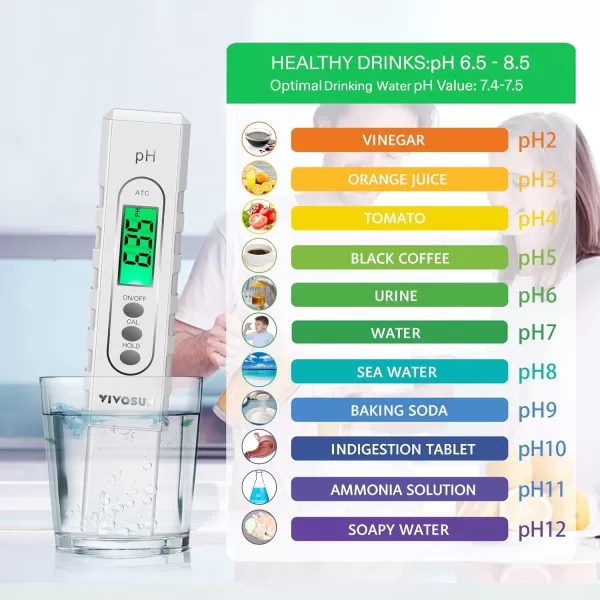 VIVOSUN PH Meter Digital PH Tester Pen 0.01 High Accuracy Water Quality Tester with 0-14 PH Measurement Range for Hydroponics, Household Drinking, Pool and Aquarium, with ATC, Orange