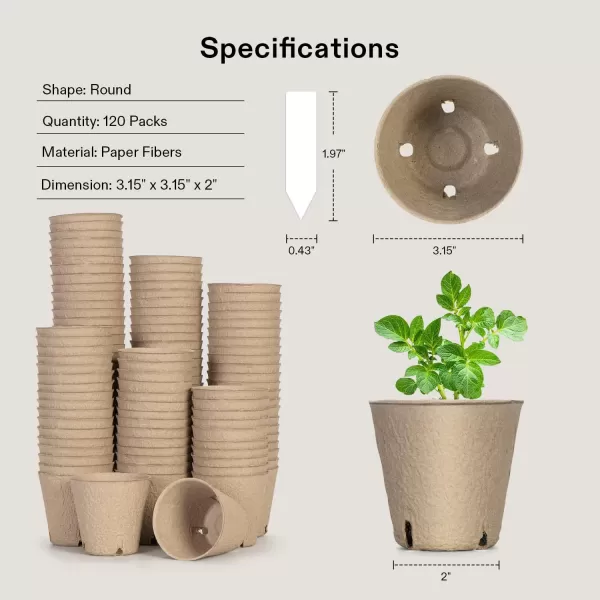 VIVOSUN Peat Pots, 30 Packs 3.15-Inch Seed Starting Pots with Drainage Holes, Round Nursery Pot, 20 Plant Labels for Flowers, Plants, Vegetables, 30Pcs