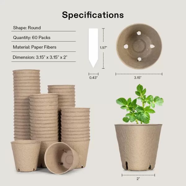 VIVOSUN Peat Pots, 30 Packs 3.15-Inch Seed Starting Pots with Drainage Holes, Round Nursery Pot, 20 Plant Labels for Flowers, Plants, Vegetables, 30Pcs