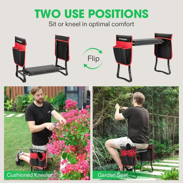 VIVOSUN Portable Garden Kneeler Seat Foldable Garden Bench with EVA Foam Pad 2 Tool Bags for Outdoor Gardening, Green