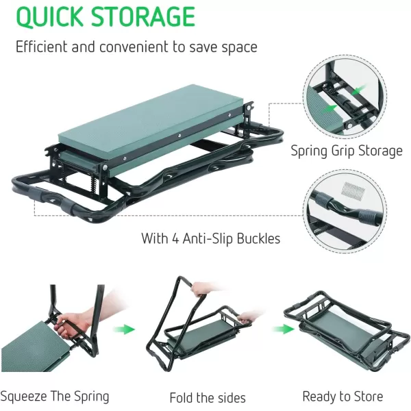 VIVOSUN Portable Garden Kneeler Seat Foldable Garden Bench with EVA Foam Pad 2 Tool Bags for Outdoor Gardening, Green