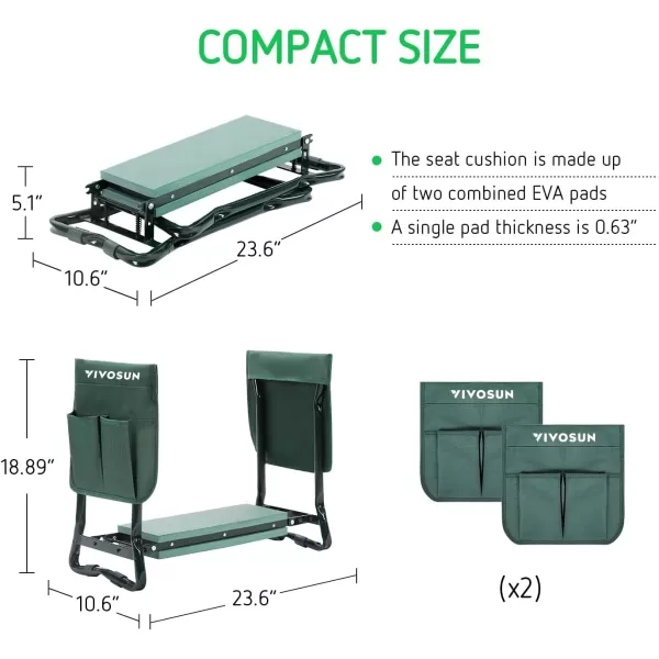 VIVOSUN Portable Garden Kneeler Seat Foldable Garden Bench with EVA Foam Pad 2 Tool Bags for Outdoor Gardening, Green