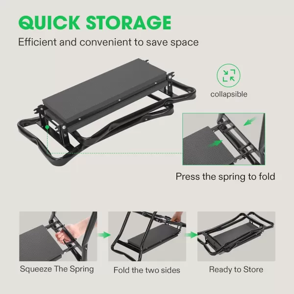 VIVOSUN Portable Garden Kneeler Seat Foldable Garden Bench with EVA Foam Pad 2 Tool Bags for Outdoor Gardening, Green