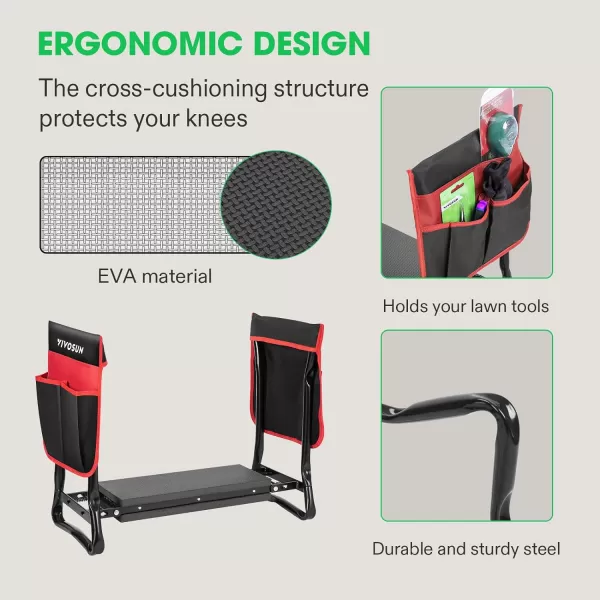 VIVOSUN Portable Garden Kneeler Seat Foldable Garden Bench with EVA Foam Pad 2 Tool Bags for Outdoor Gardening, Green