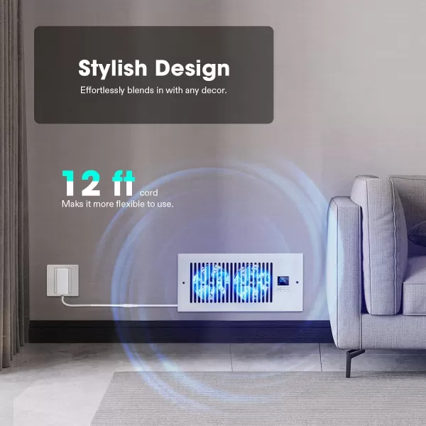 VIVOSUN Quiet Register Booster Fan 4”×10”, Smart Register Vent with Intelligent Thermostat Control, Cooling Heating AC Vent Booster Fan, Matte White