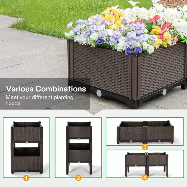 VIVOSUN Raised Garden Bed Planter Kit, Indoor Outdoor Plastic Planter Grow Box for Flower Vegetable, Brown, Set of 4