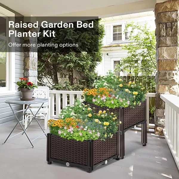 VIVOSUN Raised Garden Bed Planter Kit, Indoor Outdoor Plastic Planter Grow Box for Flower Vegetable, Brown, Set of 4