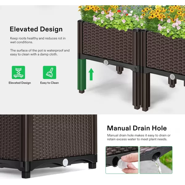 VIVOSUN Raised Garden Bed Planter Kit, Indoor Outdoor Plastic Planter Grow Box for Flower Vegetable, Brown, Set of 4