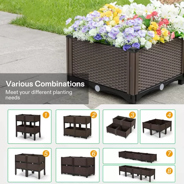 VIVOSUN Raised Garden Bed Planter Kit, Indoor Outdoor Plastic Planter Grow Box for Flower Vegetable, Brown, Set of 4
