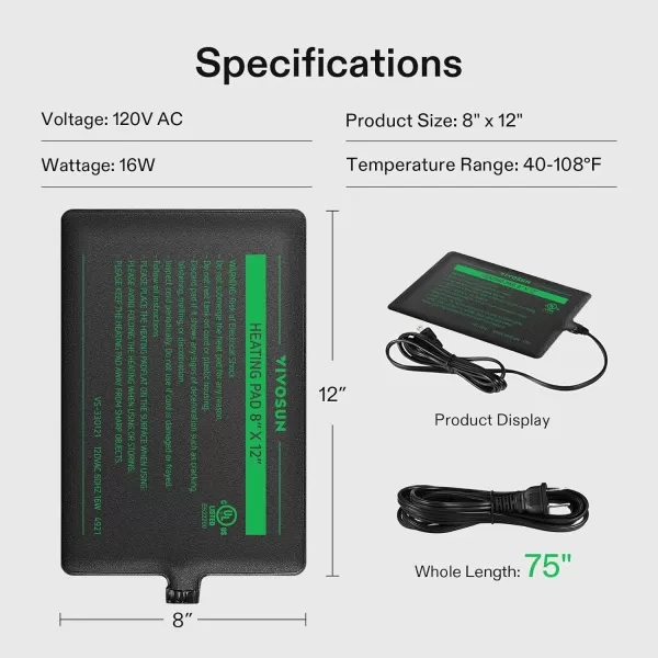 VIVOSUN Reptile Heating Pad 8x18 Inch with Thermostat Combo Under Tank Terrarium Heating Mat Waterproof for Turtles, Lizards, Frogs, and Other Reptiles