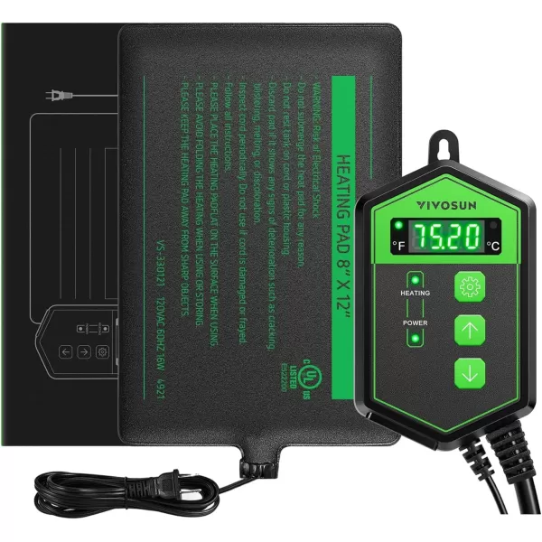 VIVOSUN Reptile Heating Pad 8x18 Inch with Thermostat Combo Under Tank Terrarium Heating Mat Waterproof for Turtles, Lizards, Frogs, and Other Reptiles