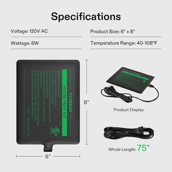 VIVOSUN Reptile Heating Pad 8x18 Inch with Thermostat Combo Under Tank Terrarium Heating Mat Waterproof for Turtles, Lizards, Frogs, and Other Reptiles