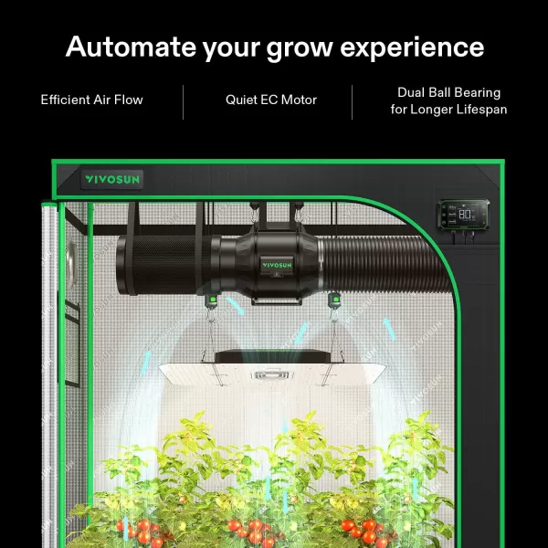 VIVOSUN Smart Grow System with AeroLight A200SE 200W LED Grow Light with Circulation Fan, AeroZesh S6 6-inch 405 CFM Inline Duct Fan, and GrowHub E42A Temperature &amp; Humidity WiFi-Controller