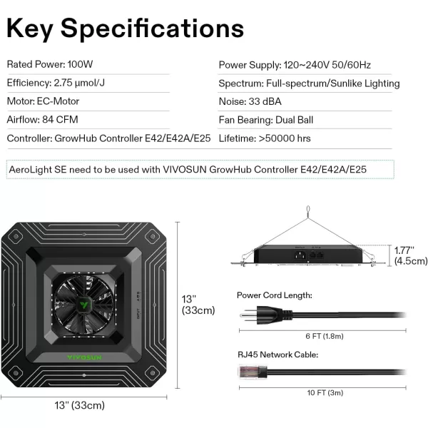 VIVOSUN Smart Grow System with AeroLight A200SE 200W LED Grow Light with Circulation Fan, AeroZesh S6 6-inch 405 CFM Inline Duct Fan, and GrowHub E42A Temperature &amp; Humidity WiFi-Controller