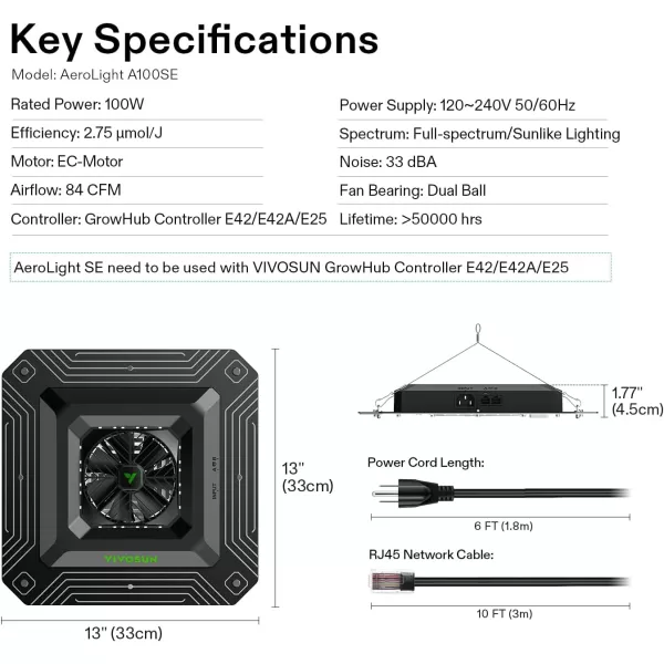 VIVOSUN Smart Grow System with AeroLight A200SE 200W LED Grow Light with Circulation Fan, AeroZesh S6 6-inch 405 CFM Inline Duct Fan, and GrowHub E42A Temperature &amp; Humidity WiFi-Controller