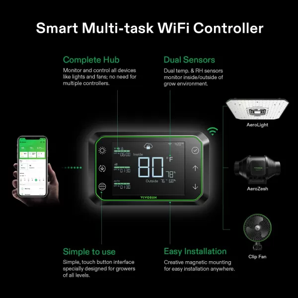 VIVOSUN Smart Grow System with The AeroLight A100, 100W LED Grow Light w/Integrated Circulation Fan &amp; The GrowHub E42 Temperature &amp; Humidity WiFi-Controller, Establish Intelligent Grow Environment