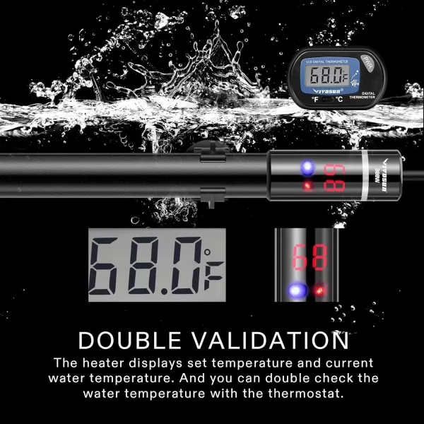 VIVOSUN Submersible Aquarium Heater with Thermometer Combination,100W Titanium Fish Tank Heaters with Intelligent LED Temperature Display and External Temperature Controller)