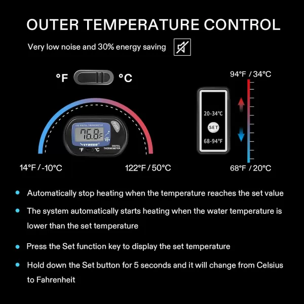 VIVOSUN Submersible Aquarium Heater with Thermometer Combination,100W Titanium Fish Tank Heaters with Intelligent LED Temperature Display and External Temperature Controller)