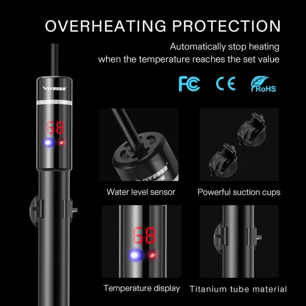 VIVOSUN Submersible Aquarium Heater with Thermometer Combination,100W Titanium Fish Tank Heaters with Intelligent LED Temperature Display and External Temperature Controller)