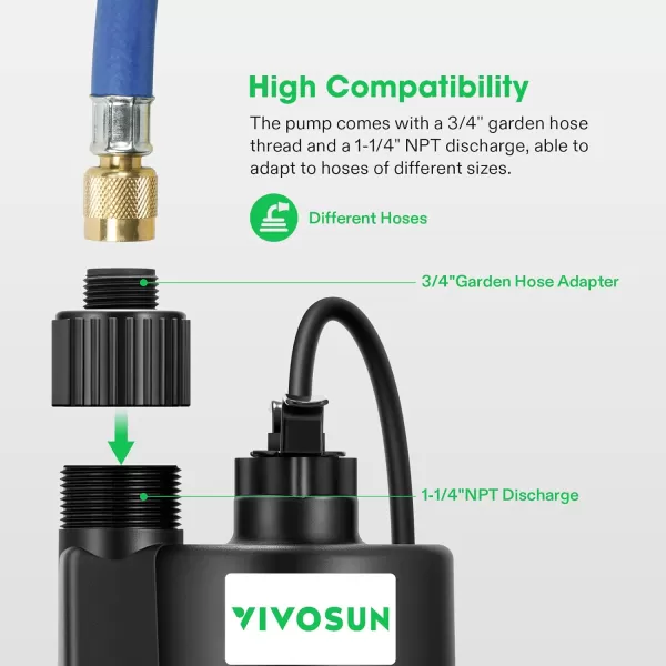 VIVOSUN Submersible Water Pump, 1/4HP 1620GPH Utility Pump, Thermoplastic Sump Pump with 10ft Cable, Compact and Portable, Ideal for Ponds, Basements, Swimming Pools, Hot Tubs Draining