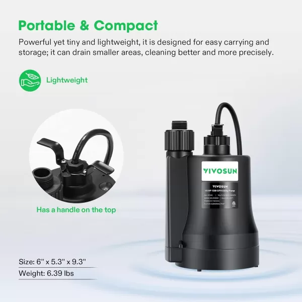 VIVOSUN Submersible Water Pump, 1/4HP 1620GPH Utility Pump, Thermoplastic Sump Pump with 10ft Cable, Compact and Portable, Ideal for Ponds, Basements, Swimming Pools, Hot Tubs Draining