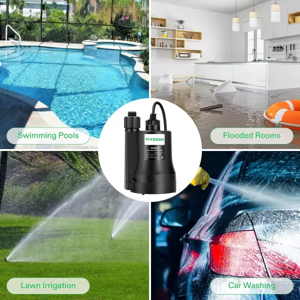 VIVOSUN Submersible Water Pump, 1/4HP 1620GPH Utility Pump, Thermoplastic Sump Pump with 10ft Cable, Compact and Portable, Ideal for Ponds, Basements, Swimming Pools, Hot Tubs Draining