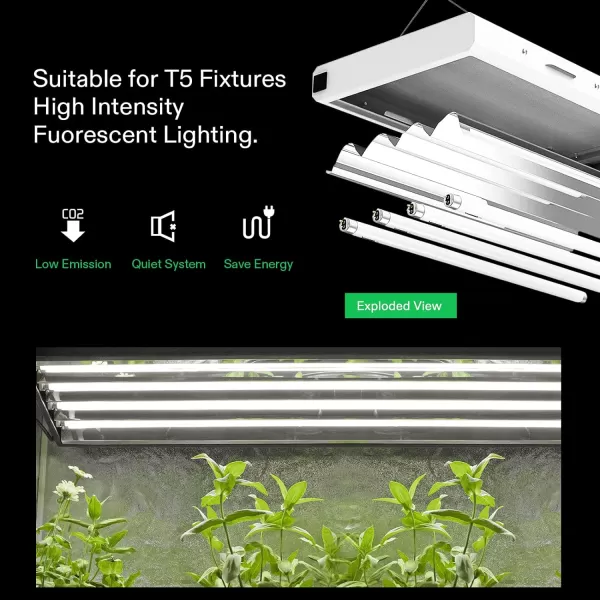 VIVOSUN T5 Grow Light Bulbs 4 Ft 46 Inches, 54W 6500K HO Fluorescent Tubes Light Bulbs, Cool White T5 Bulb for 46 Inches T5 Light Fixtures, T5 Grow Lights for Indoor Plants, 4 Ft 54W Pack of 5