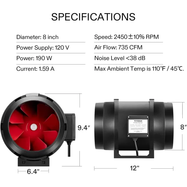 VIVOSUN Ventilation Kit 6 Inch 390 CFM Inline Duct Fan with 6" x 16"Carbon Filter Odor Control System with Australia Virgin Charcoal for Grow Tent Ventilation