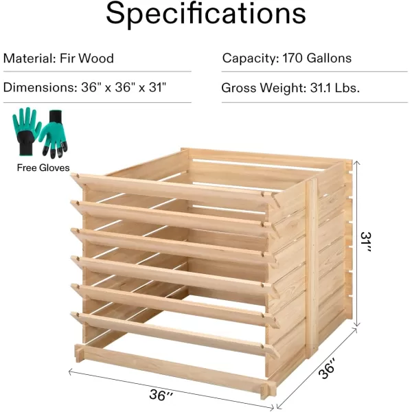 VIVOSUN Wooden Compost Bin, Removable Front Door, Easy to Setup for Backyard, Lawn 