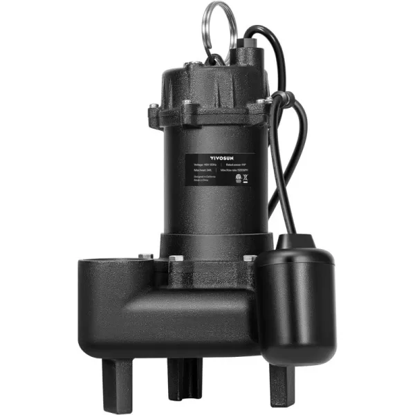 VIVOSUN 1 HP Submersible Sewage/Effluent Pump, 5220 GPH, Cast Iron Sump Pump with Automatic Adjustable Float Switch &amp; 2'' NPT discharge, Perfect for Sewage System, Septic Tank, Basement