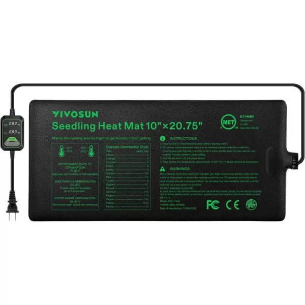 VIVOSUN 10"x20.75" Seedling Heat Mat with Built-in Temperature Controller, UL &amp; MET-Certified Waterproof Plant Heating Pad for Germination, Hydroponics, Brewing, Breeding, and Greenhouses