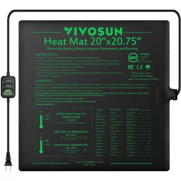 VIVOSUN 10"x20.75" Seedling Heat Mat with Built-in Temperature Controller, UL &amp; MET-Certified Waterproof Plant Heating Pad for Germination, Hydroponics, Brewing, Breeding, and Greenhouses