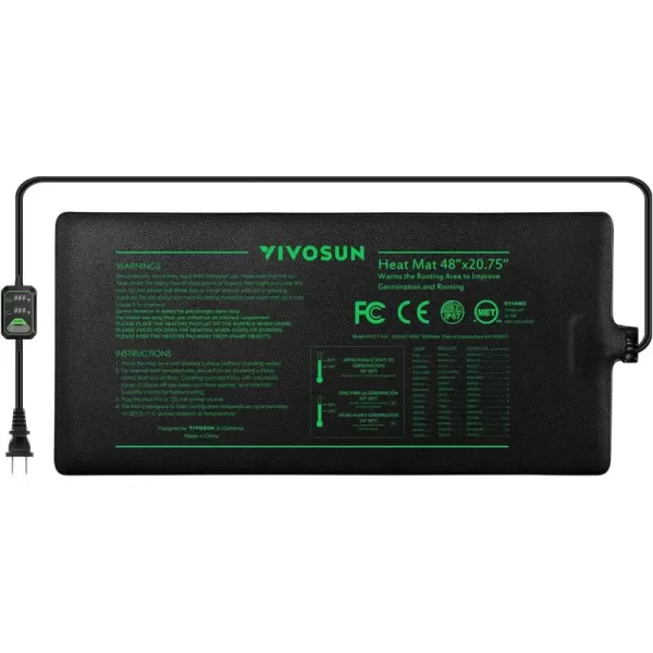 VIVOSUN 10"x20.75" Seedling Heat Mat with Built-in Temperature Controller, UL &amp; MET-Certified Waterproof Plant Heating Pad for Germination, Hydroponics, Brewing, Breeding, and Greenhouses