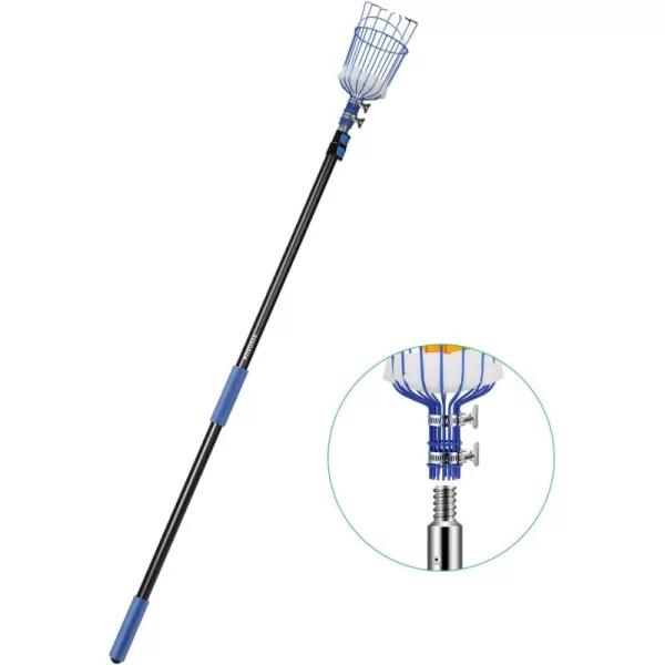 VIVOSUN 13-Foot Fruit Picker , Cherry Picker, Telescopic Fruit Picking Pole with Twist-On Basket, Adjustable Lightweight Aluminum Pole for Apples, Oranges, Bag &amp; Gloves Included, Blue