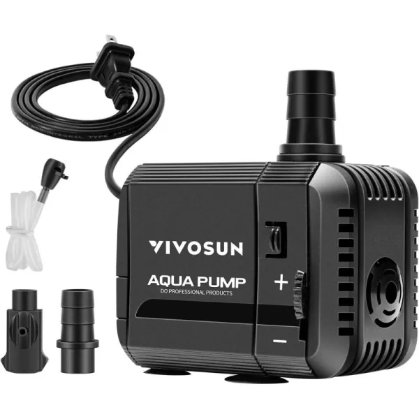 VIVOSUN 130GPH Submersible Pump, Ultra Quiet Water Pump with 2.6ft High Lift, Fountain Pump with 5ft Power Cord, 2 Nozzles for Fish Tank, Pond, Aquarium, Statuary, Hydroponics