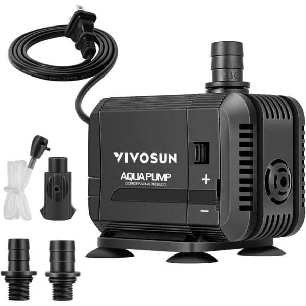 VIVOSUN 130GPH Submersible Pump, Ultra Quiet Water Pump with 2.6ft High Lift, Fountain Pump with 5ft Power Cord, 2 Nozzles for Fish Tank, Pond, Aquarium, Statuary, Hydroponics