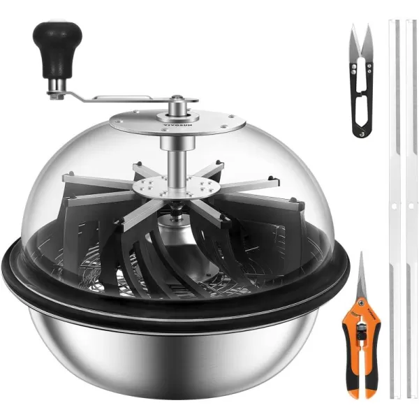 VIVOSUN 19 inch Bud Leaf Bowl Trimmer with Clear Visibility Dome, Sharp Stainless Steel Blades for Spin Cut, Solid Metal Gear Box, and Hand Pruner