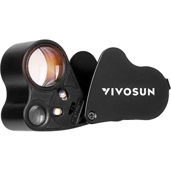 VIVOSUN 2-Pack 30X 60X Illuminated Jewelers Loupe Foldable Magnifier with LED Light for Jewelry Gems Watches Coins Stamps Antiques Black