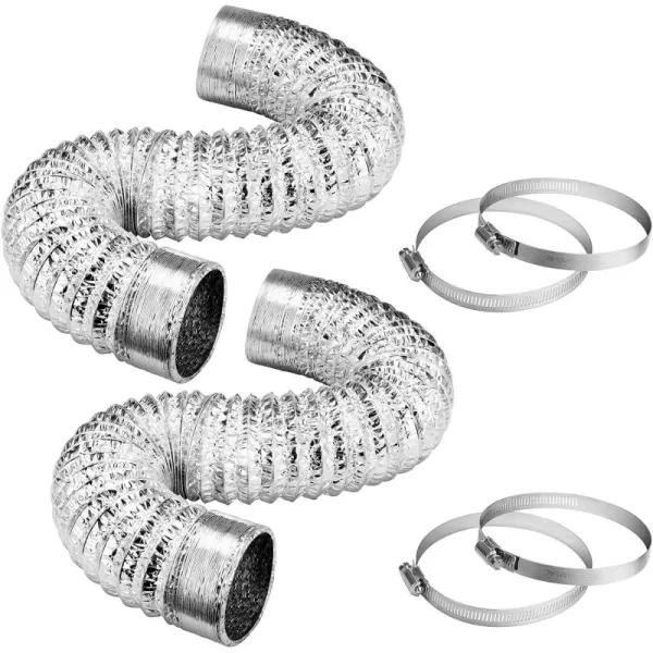 VIVOSUN 2-Pack 6 Inch 8 Feet Non-Insulated Flex Air Aluminum Ducting Dryer Vent Hose for HVAC Ventilation, 4 Clamps Included