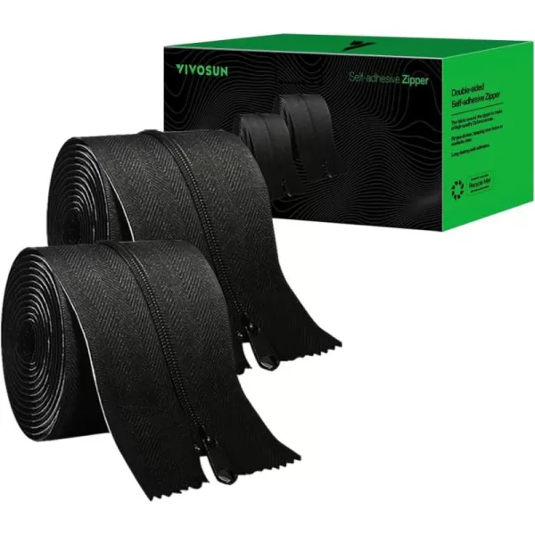 VIVOSUN 2-Pack Heavy Duty Zipper, 3In. x 7Ft. Peel &amp; Stick Zipper for Tarp, Double-Side Greenhouse Zipper Indoor Outdoor Dust Barriers Tent Zipper, Black