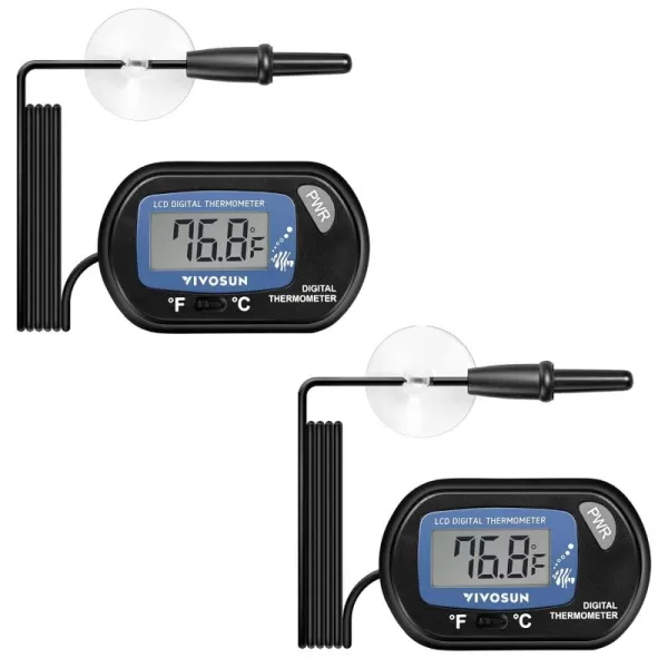 VIVOSUN 2-Pack LCD Digital Aquarium Thermometer Fish Tank Water Terrarium Temperature with Suction Cup for Turtle