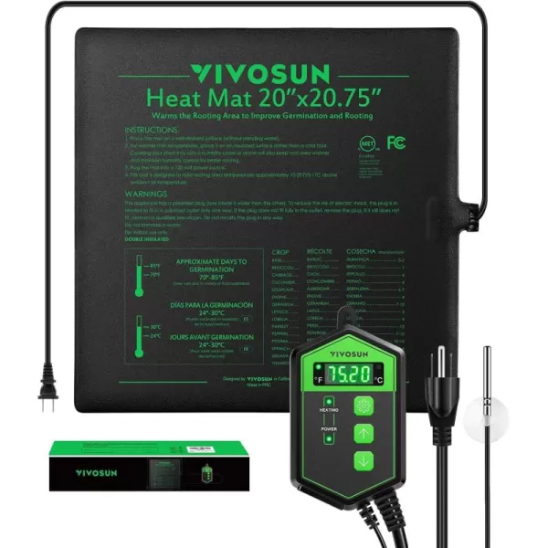 VIVOSUN 20" x 20.75" Seedling Heat Mat and Digital Thermostat Combo Set, UL &amp; MET-Certified Warm Hydroponic Heating Pad for Germination, Indoor Gardening, Greenhouse