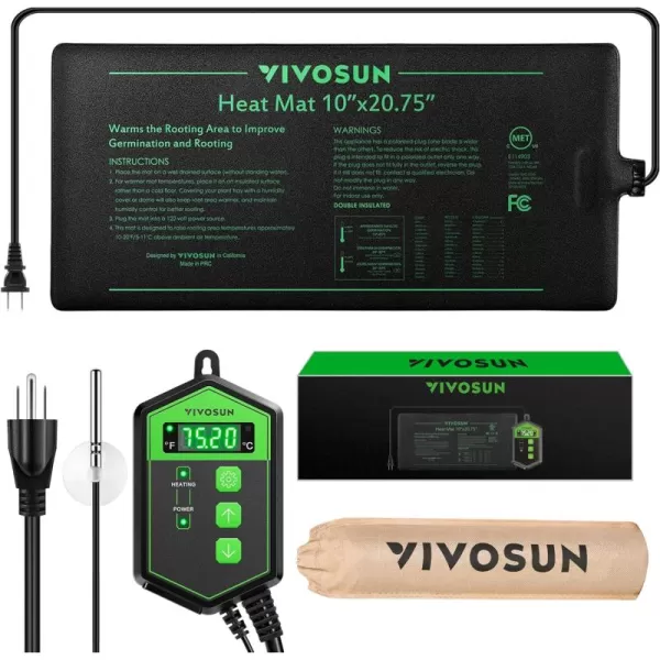 VIVOSUN 20" x 20.75" Seedling Heat Mat and Digital Thermostat Combo Set, UL &amp; MET-Certified Warm Hydroponic Heating Pad for Germination, Indoor Gardening, Greenhouse