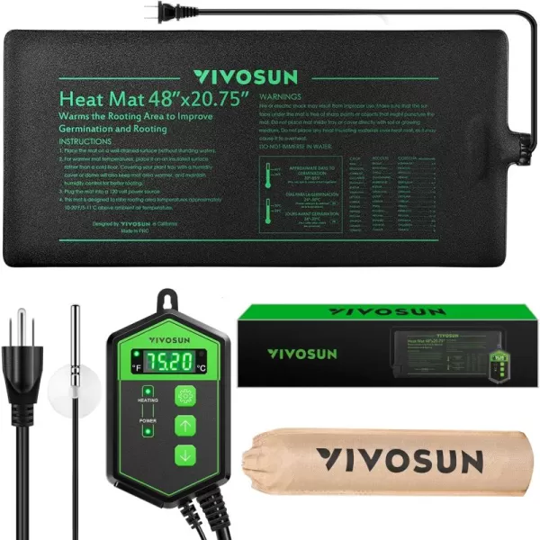 VIVOSUN 20" x 20.75" Seedling Heat Mat and Digital Thermostat Combo Set, UL &amp; MET-Certified Warm Hydroponic Heating Pad for Germination, Indoor Gardening, Greenhouse