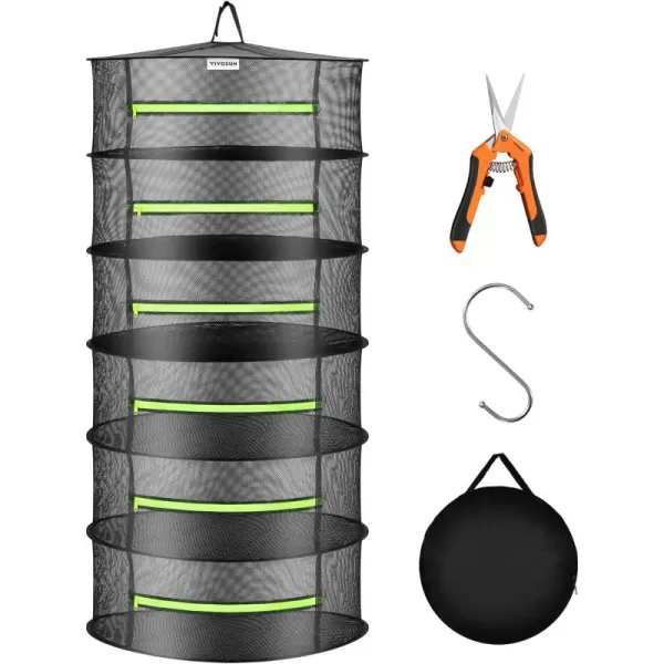 VIVOSUN 3-Layer Mesh Drying Rack Hanging Design with Green Zippers for Dehydrating, Indoor and Outdoor Pruning Shears Included