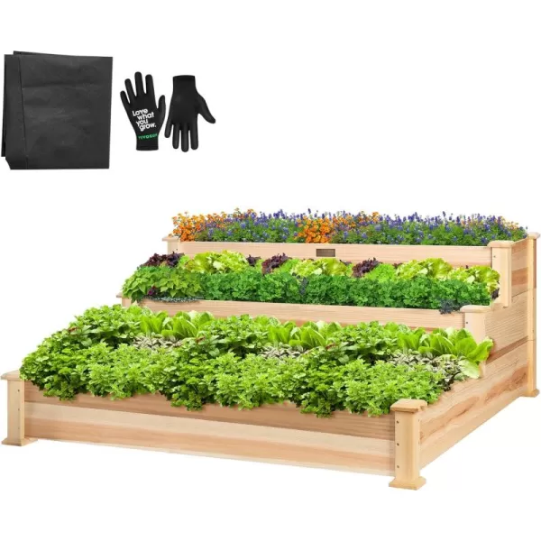 VIVOSUN 3-Tier Wooden Raised Garden Bed, 48 x 48 x 21 Inches, Outdoor Wood Planter Kit for Plants, Herbs, and Vegetables for Garden, Patio, Balcony, Backyard and Outdoors