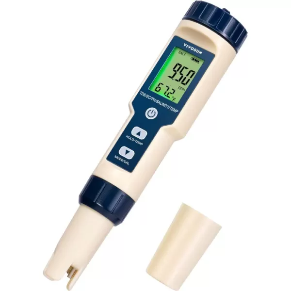 VIVOSUN 3-in-1 Digital pH Meter with ATC, ±0.1 pH Accuracy Water Quality Tester, 0-14.0 pH Measurement Range for Hydroponics, Household Drinking, Pool and Aquarium